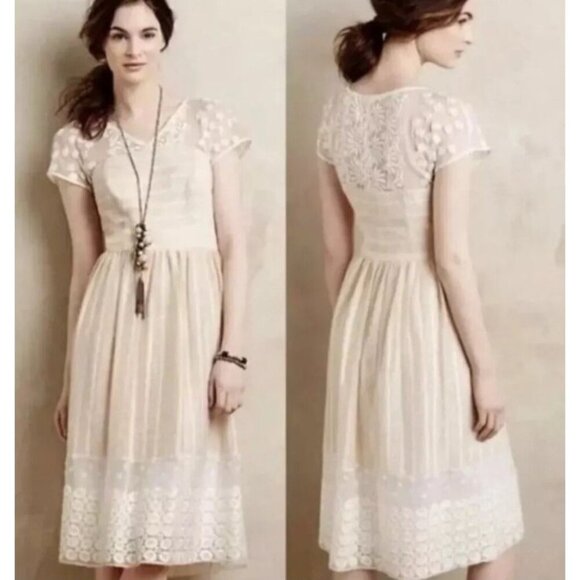 ANTHROPOLOGIE MOULINETTE SOEURS Poema Lace Dress size 6 Ivory fairy BOHO garden - Picture 1 of 16